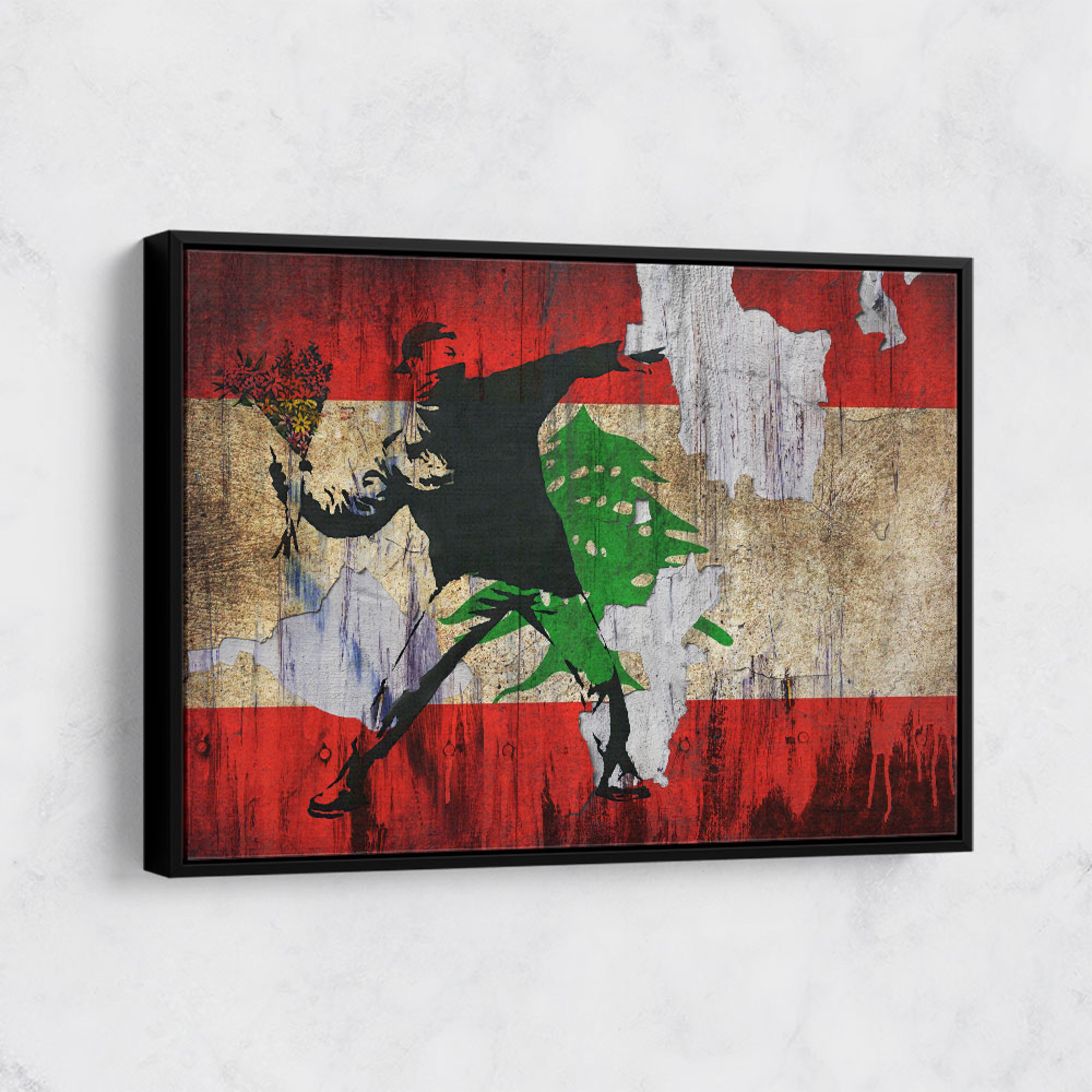 Banksy Flower Thrower Lebanese Flag Wall Art